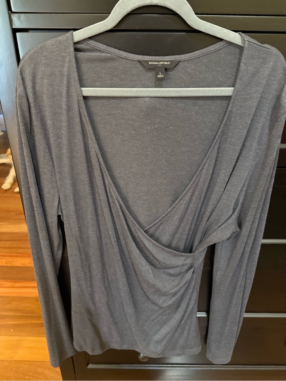 Banana Republic Charcoal Gray Draped V-Neck Long-Sleeve Top